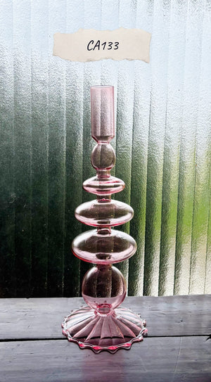 My House by Marine Glass Candleholders CA133-Pale Pink Tall Bright Yellow, Pink and Red Glass Candlesticks for Romantic Coffee Table Decor