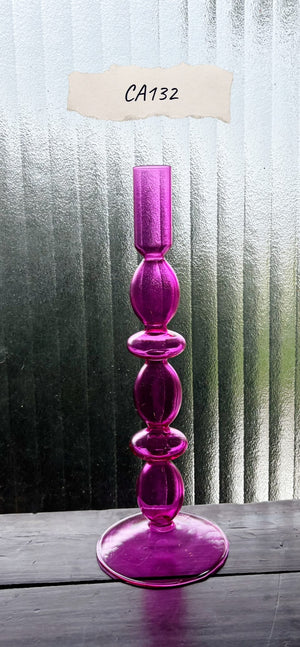 My House by Marine Glass Candleholders CA132-Fuschia Tall Bright Yellow, Pink and Red Glass Candlesticks for Romantic Coffee Table Decor