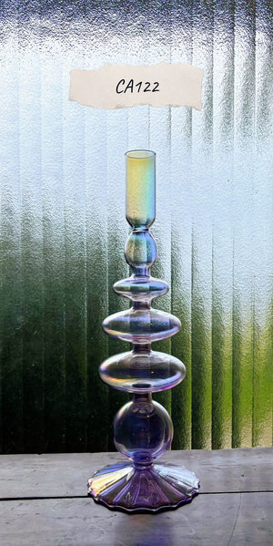 My House by Marine Glass Candleholders CA122-Iridescent Mauve Tall Bright Yellow, Pink and Red Glass Candlesticks for Romantic Coffee Table Decor