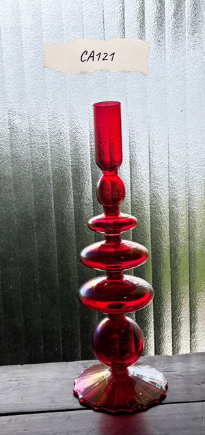 My House by Marine Glass Candleholders CA121-Iridescent Red Tall Bright Yellow, Pink and Red Glass Candlesticks for Romantic Coffee Table Decor