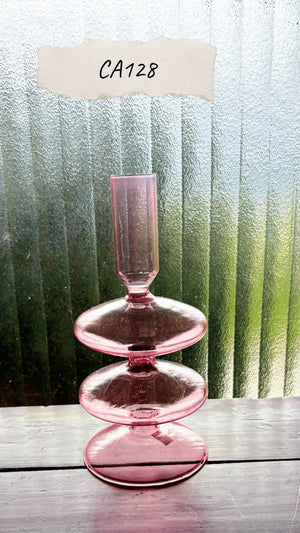 My House by Marine Glass Candleholders CA128-Pale Pink Small Bright Yellow, Pink and Red Glass Candlesticks for Romantic Coffee Table Decor
