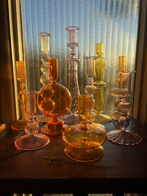 My House by Marine Glass Candleholders Bright Yellow, Pink and Red Glass Candlesticks for Romantic Coffee Table Decor