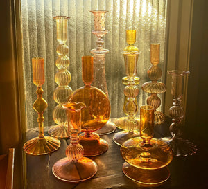 My House by Marine Glass Candleholders Bright Yellow, Pink and Red Glass Candlesticks for Romantic Coffee Table Decor