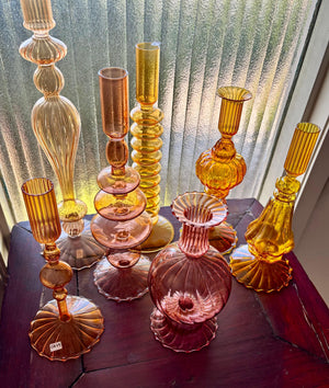 My House by Marine Glass Candleholders Bright Yellow, Pink and Red Glass Candlesticks for Romantic Coffee Table Decor