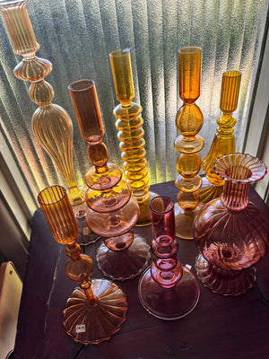 My House by Marine Glass Candleholders Bright Yellow, Pink and Red Glass Candlesticks for Romantic Coffee Table Decor