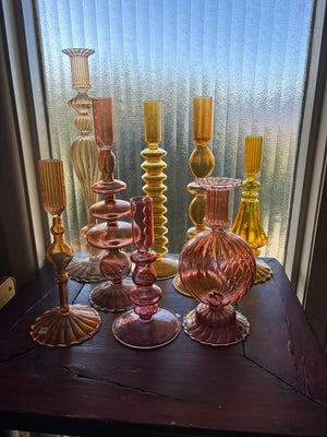 My House by Marine Glass Candleholders Bright Yellow, Pink and Red Glass Candlesticks for Romantic Coffee Table Decor