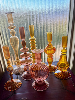 My House by Marine Glass Candleholders Bright Yellow, Pink and Red Glass Candlesticks for Romantic Coffee Table Decor