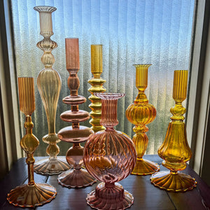 My House by Marine Glass Candleholders Bright Yellow, Pink and Red Glass Candlesticks for Romantic Coffee Table Decor
