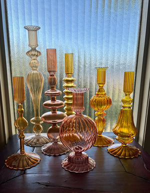 My House by Marine Glass Candleholders Bright Yellow, Pink and Red Glass Candlesticks for Romantic Coffee Table Decor