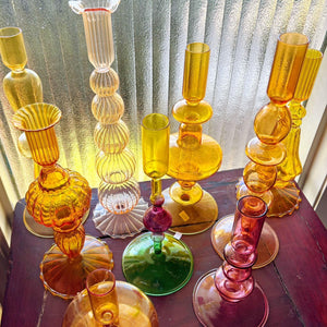 My House by Marine Glass Candleholders Bright Yellow, Pink and Red Glass Candlesticks for Romantic Coffee Table Decor
