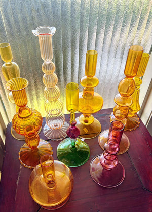 My House by Marine Glass Candleholders Bright Yellow, Pink and Red Glass Candlesticks for Romantic Coffee Table Decor