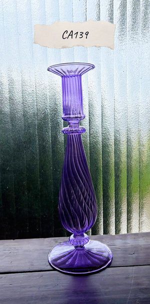 My House by Marine Glass Candleholders CA139-Purple Ornate Tall Cobalt Blue and Purple Glass Candlesticks for Romantic Coffee Table Decor