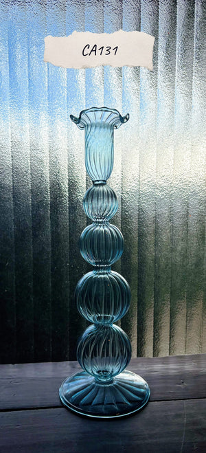 My House by Marine Glass Candleholders CA131-Tall Blue Ornate Cobalt Blue and Purple Glass Candlesticks for Romantic Coffee Table Decor