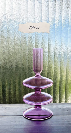 My House by Marine Glass Candleholders CA127-Mauve Small Cobalt Blue and Purple Glass Candlesticks for Romantic Coffee Table Decor