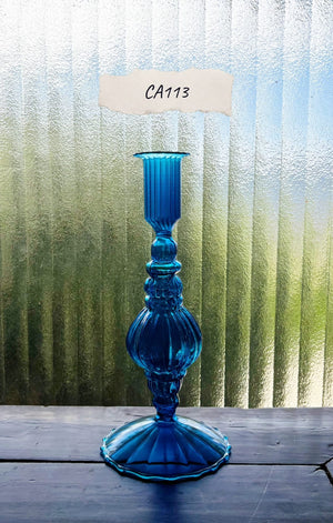 My House by Marine Glass Candleholders CA113-Royal Blue Ornate Cobalt Blue and Purple Glass Candlesticks for Romantic Coffee Table Decor