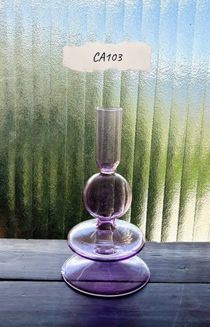 My House by Marine Glass Candleholders CA103-Mauve Small Cobalt Blue and Purple Glass Candlesticks for Romantic Coffee Table Decor