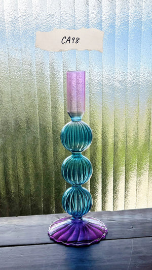 My House by Marine Glass Candleholders CA98-Fuschia Tall Cobalt Blue and Purple Glass Candlesticks for Romantic Coffee Table Decor