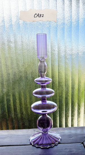 My House by Marine Glass Candleholders CA82-Tall Mauve Cobalt Blue and Purple Glass Candlesticks for Romantic Coffee Table Decor
