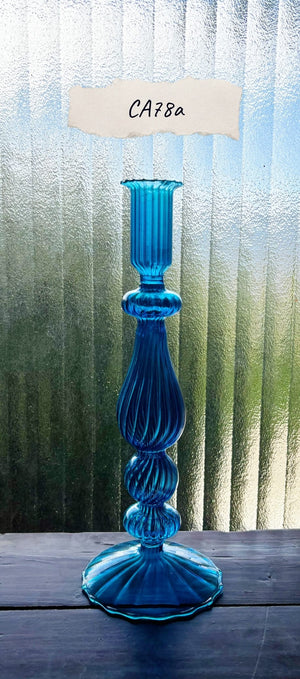 My House by Marine Glass Candleholders CA78a-Bright Royal Blue Cobalt Blue and Purple Glass Candlesticks for Romantic Coffee Table Decor