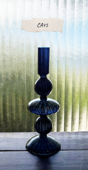 My House by Marine Glass Candleholders CA45-Tall Blue Ornate Cobalt Blue and Purple Glass Candlesticks for Romantic Coffee Table Decor