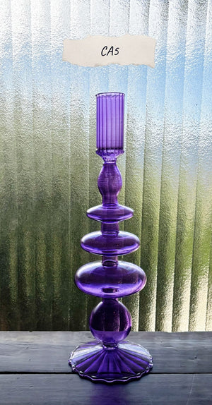 My House by Marine Glass Candleholders CA5-Purple Tall Cobalt Blue and Purple Glass Candlesticks for Romantic Coffee Table Decor