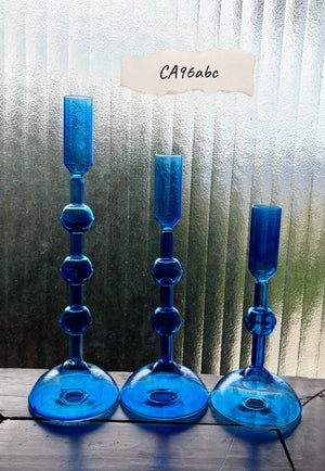 My House by Marine Glass Candleholders CA96a-Cobalt Blue Small Cobalt Blue and Purple Glass Candlesticks for Romantic Coffee Table Decor