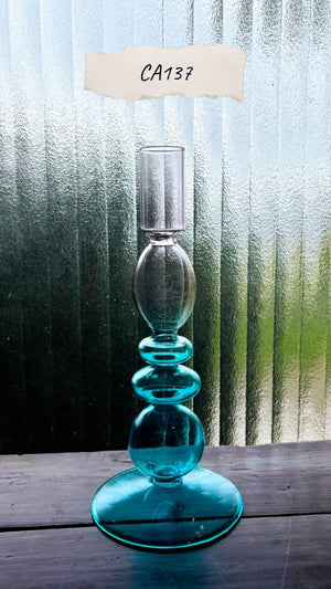 My House by Marine Glass Candleholders CA137-Duo Blue Pink Cobalt Blue and Purple Glass Candlesticks for Romantic Coffee Table Decor