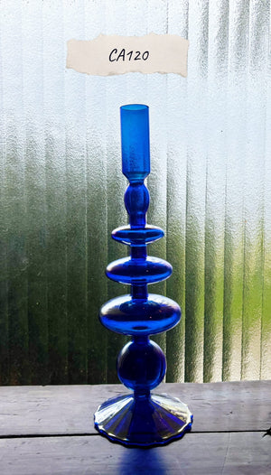 My House by Marine Glass Candleholders CA120-Iridescent Blue Tall Cobalt Blue and Purple Glass Candlesticks for Romantic Coffee Table Decor