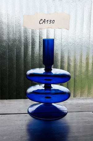 My House by Marine Glass Candleholders CA130 Navy Short Medium Cobalt Blue and Purple Glass Candlesticks for Romantic Coffee Table Decor