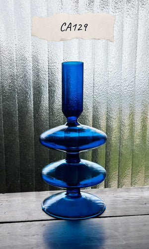 My House by Marine Glass Candleholders CA129-Navy Short Small Cobalt Blue and Purple Glass Candlesticks for Romantic Coffee Table Decor