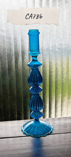 My House by Marine Glass Candleholders CA78b-Royal Blue Ornate Cobalt Blue and Purple Glass Candlesticks for Romantic Coffee Table Decor
