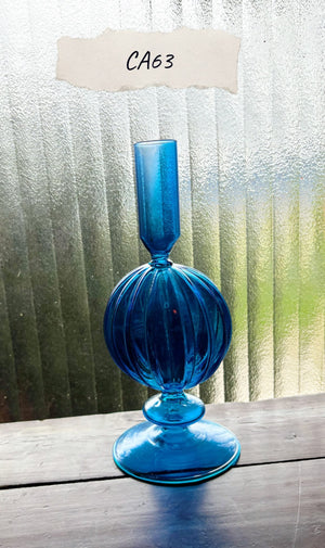 My House by Marine Glass Candleholders CA63-Royal Blue Ball Cobalt Blue and Purple Glass Candlesticks for Romantic Coffee Table Decor