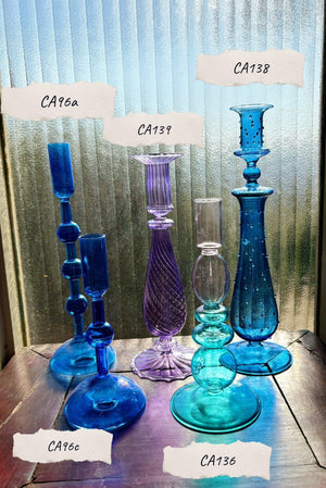My House by Marine Glass Candleholders Cobalt Blue and Purple Glass Candlesticks for Romantic Coffee Table Decor
