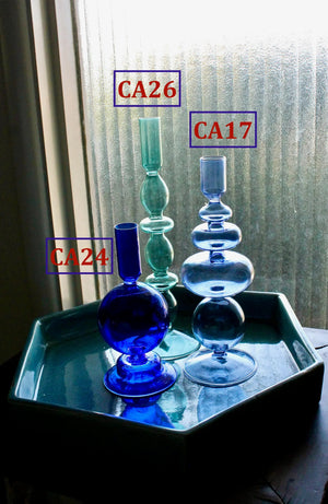 My House by Marine Glass Candleholders Cobalt Blue and Purple Glass Candlesticks for Romantic Coffee Table Decor