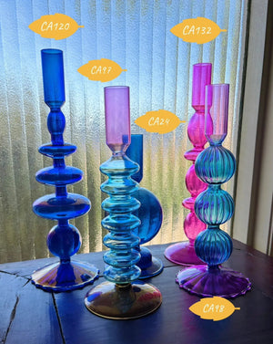 My House by Marine Glass Candleholders Cobalt Blue and Purple Glass Candlesticks for Romantic Coffee Table Decor