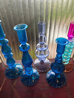 My House by Marine Glass Candleholders Cobalt Blue and Purple Glass Candlesticks for Romantic Coffee Table Decor