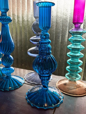 My House by Marine Glass Candleholders Cobalt Blue and Purple Glass Candlesticks for Romantic Coffee Table Decor