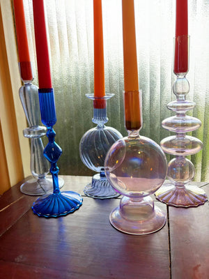 My House by Marine Glass Candleholders Cobalt Blue and Purple Glass Candlesticks for Romantic Coffee Table Decor