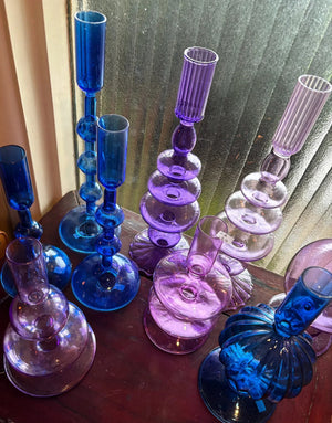 My House by Marine Glass Candleholders Cobalt Blue and Purple Glass Candlesticks for Romantic Coffee Table Decor
