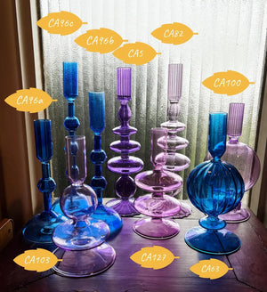 My House by Marine Glass Candleholders Cobalt Blue and Purple Glass Candlesticks for Romantic Coffee Table Decor