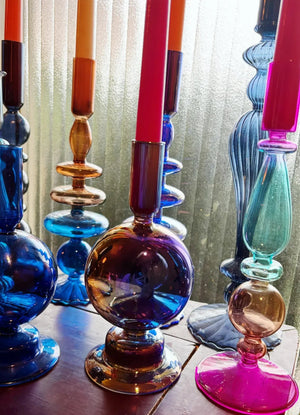 My House by Marine Glass Candleholders Cobalt Blue and Purple Glass Candlesticks for Romantic Coffee Table Decor
