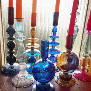 My House by Marine Glass Candleholders Cobalt Blue and Purple Glass Candlesticks for Romantic Coffee Table Decor