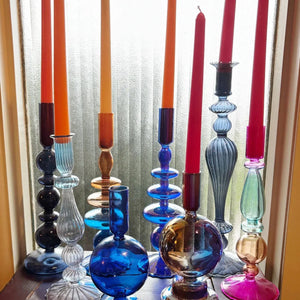 My House by Marine Glass Candleholders Cobalt Blue and Purple Glass Candlesticks for Romantic Coffee Table Decor