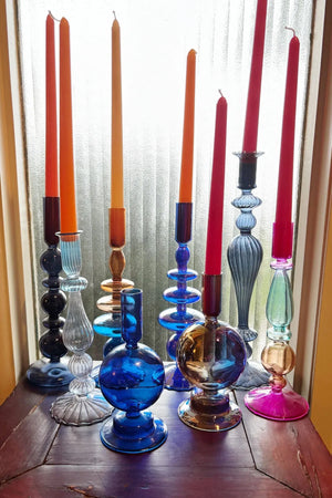 My House by Marine Glass Candleholders Cobalt Blue and Purple Glass Candlesticks for Romantic Coffee Table Decor