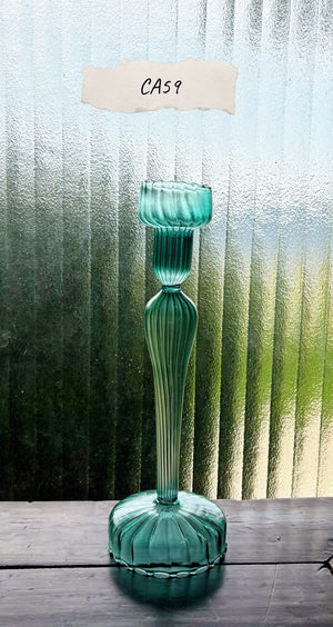 My House by Marine Glass Candleholders CA59-Emerald Ornate Turquoise & Green Glass Candelabra: Modern Coffee Table Centerpiece