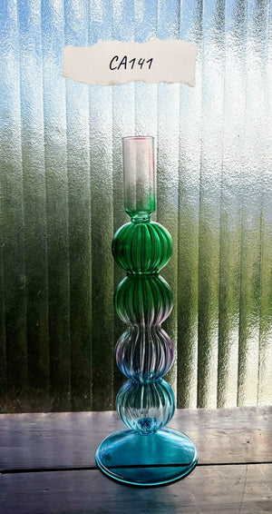 My House by Marine Glass Candleholders CA141-Multicolor Ornate Turquoise & Green Glass Candelabra: Modern Coffee Table Centerpiece