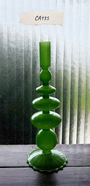 My House by Marine Glass Candleholders CA135-Opaline Green Tall Turquoise & Green Glass Candelabra: Modern Coffee Table Centerpiece