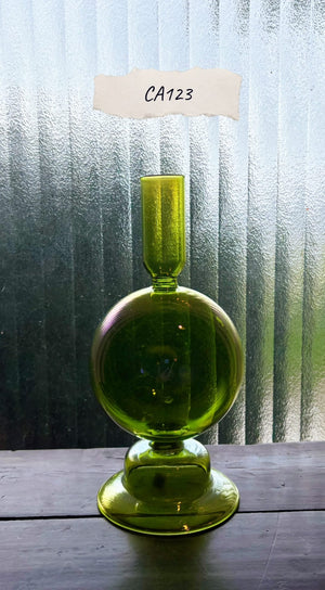 My House by Marine Glass Candleholders CA123-Iridescent Green Ball Turquoise & Green Glass Candelabra: Modern Coffee Table Centerpiece