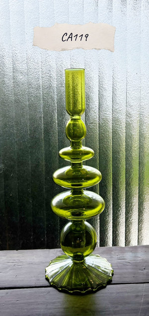 My House by Marine Glass Candleholders CA119-Iridescent Green Tall Turquoise & Green Glass Candelabra: Modern Coffee Table Centerpiece