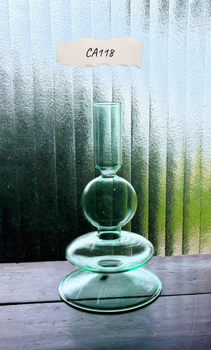 My House by Marine Glass Candleholders CA118-Light Green Small Turquoise & Green Glass Candelabra: Modern Coffee Table Centerpiece